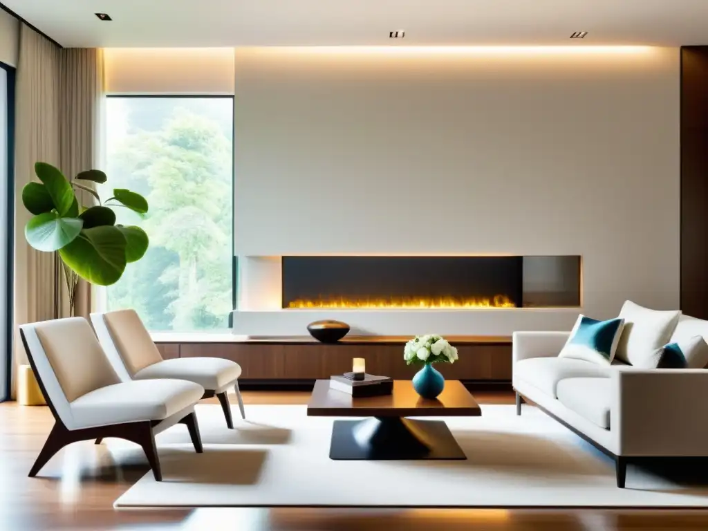 Salón moderno con ionizador: ambiente sereno y elegante Salón moderno con ionizador integrado, creando un ambiente sereno y acogedor