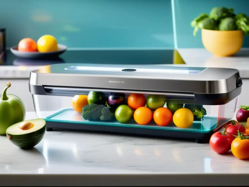 Selladora al vacío de acero inoxidable: conservación perfecta Un sellador al vacío de acero inoxidable sella frutas y verduras frescas