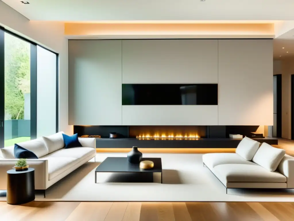 Sistema de audio multiroom: integración perfecta en espacio moderno Sistema de audio multiroom sincronizado integrado en un espacio contemporáneo, con diseño sofisticado y líneas limpias