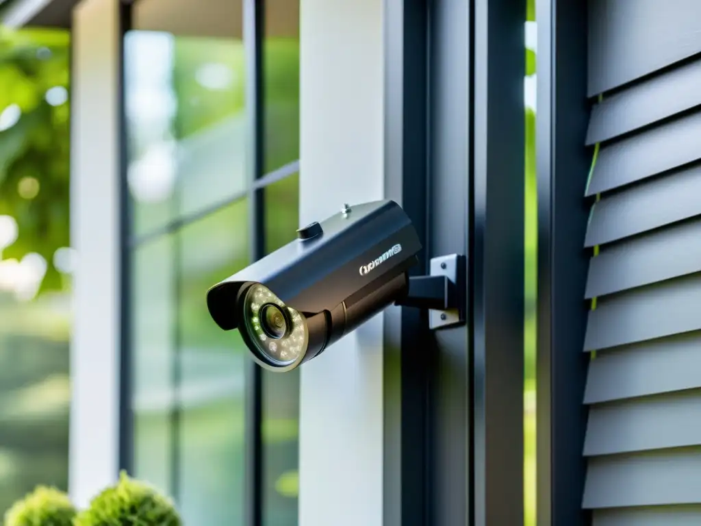 Un sistema de cámaras de seguridad doméstica moderno y elegante que se integra perfectamente en una casa contemporánea