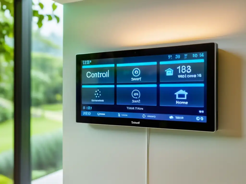 Panel de control inteligente para hogar moderno Sistema domótico de ahorro energético para hogar con panel de control moderno e integrado en un entorno elegante y sostenible