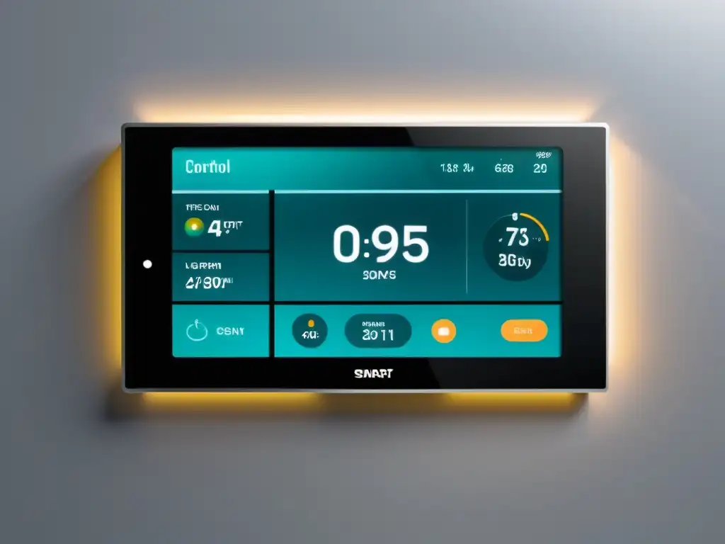 Panel de control domótico: estadísticas de energía en tiempo real y dispositivos integrados en un hogar moderno Sistema domótico de ahorro de energía en un hogar moderno con panel de control y electrodomésticos integrados, en una atmósfera elegante y minimalista