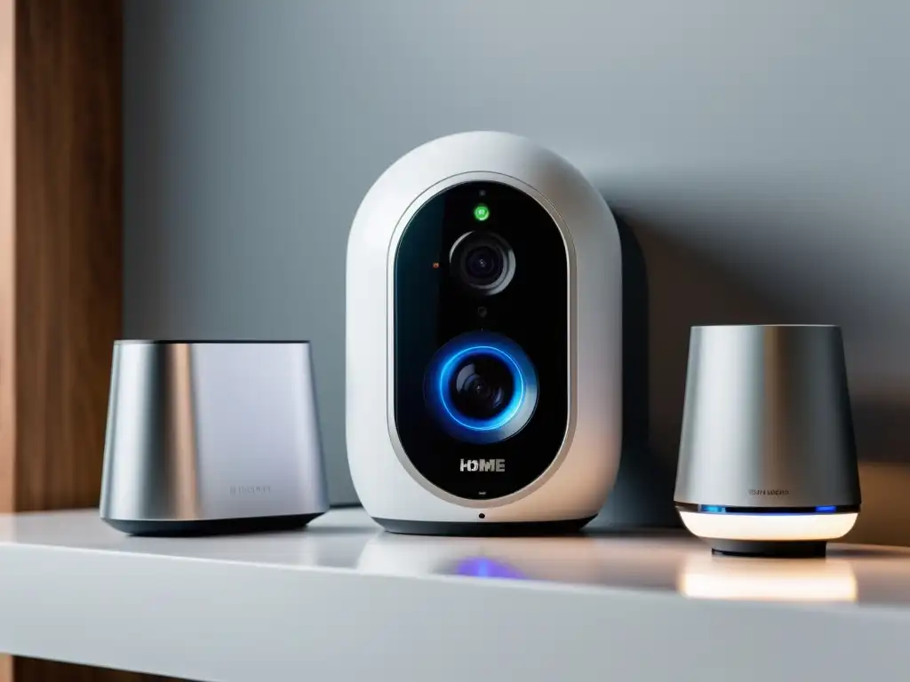 Un sistema de seguridad doméstica moderno con diseño futurista e inteligencia artificial en videovigilancia integrada en una casa inteligente contemporánea
