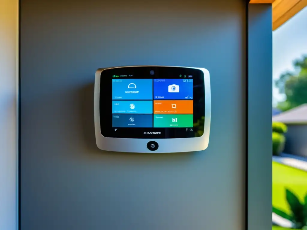 Sistema de seguridad doméstica de alta tecnología Un sistema de seguridad para el hogar moderno, con diseño futurista, cámaras de alta definición y panel de control central