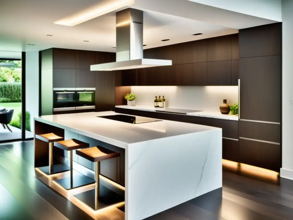 Cocina de lujo con diseño minimalista y electrodomésticos integrados Sistemas de cocina integrados exclusivos en un ambiente de lujo y sofisticación, con electrodomésticos de alta gama y diseño minimalista