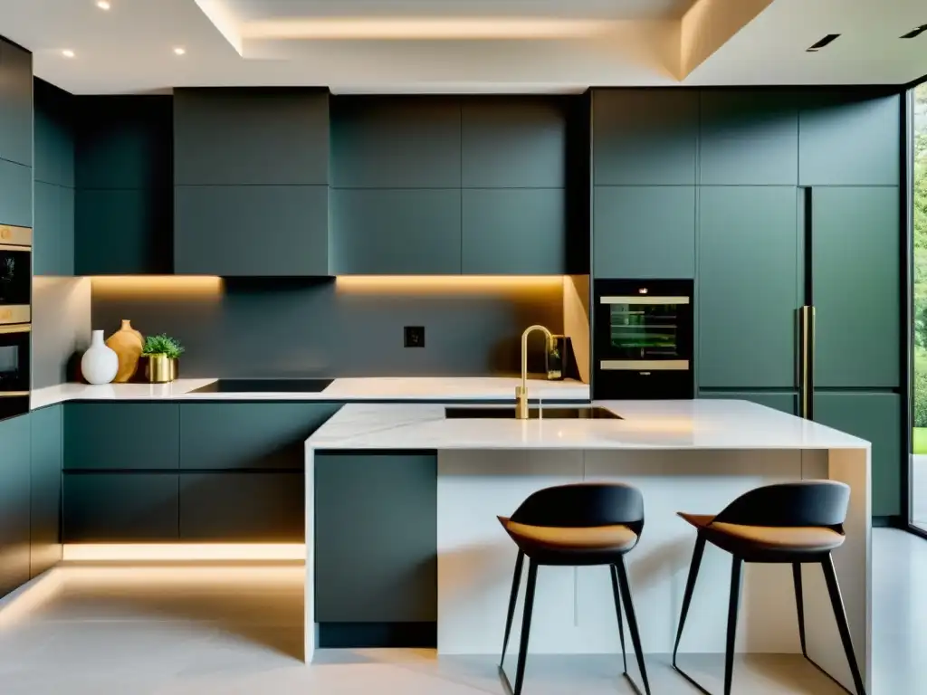 Cocina moderna de lujo con electrodomésticos integrados y diseño minimalista Sistemas de cocina integrados exclusivos en un espacio minimalista y sofisticado con acabados de alta gama y una atmósfera acogedora