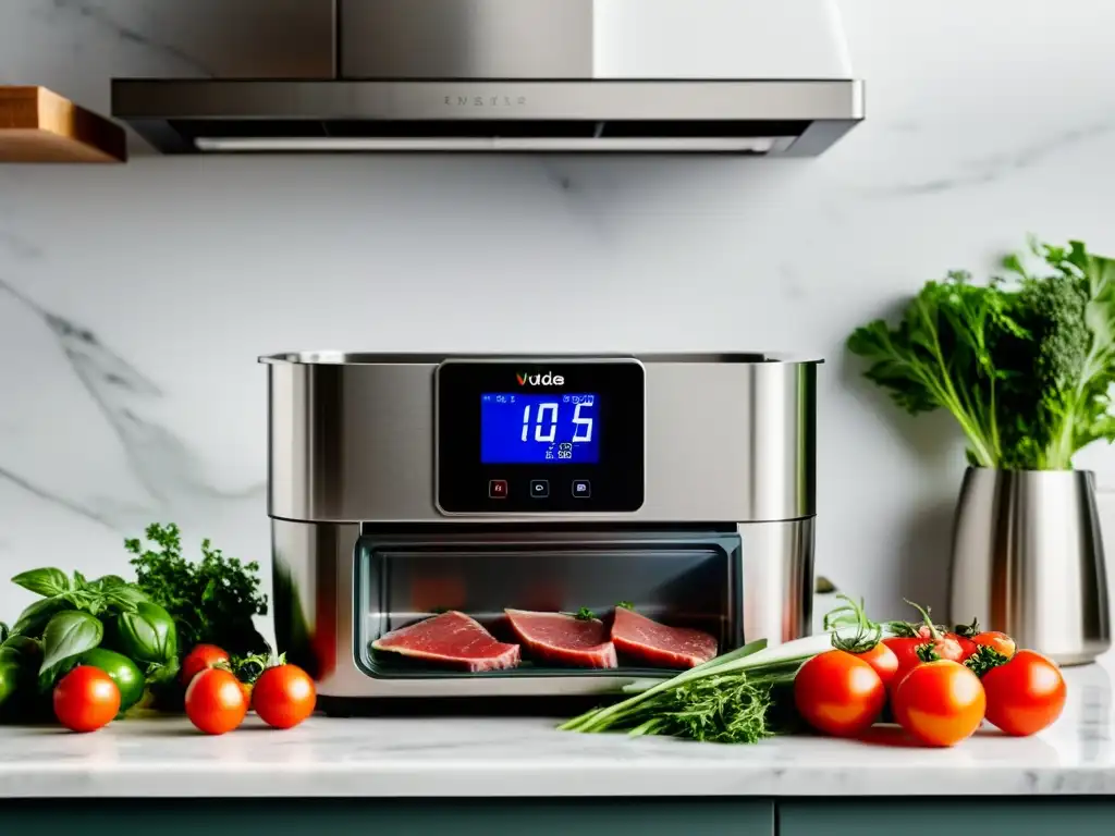 Sous vide en casa: tecnología culinaria de precisión con ingredientes frescos y alta calidad, en una atmósfera elegante y artística
