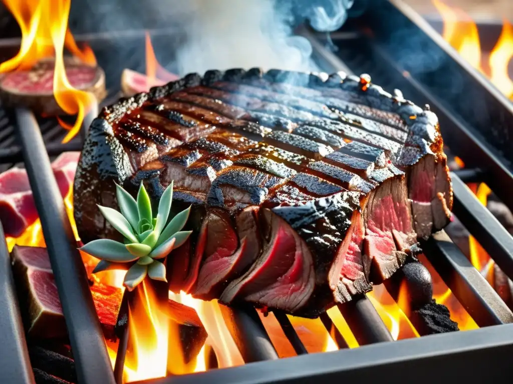 Delicioso filete a la parrilla con humeante sabor a carbón Suculento filete a la parrilla con grill marks, humeante sobre carbón, capturando la esencia de las barbacoas de carbón vs eléctricas
