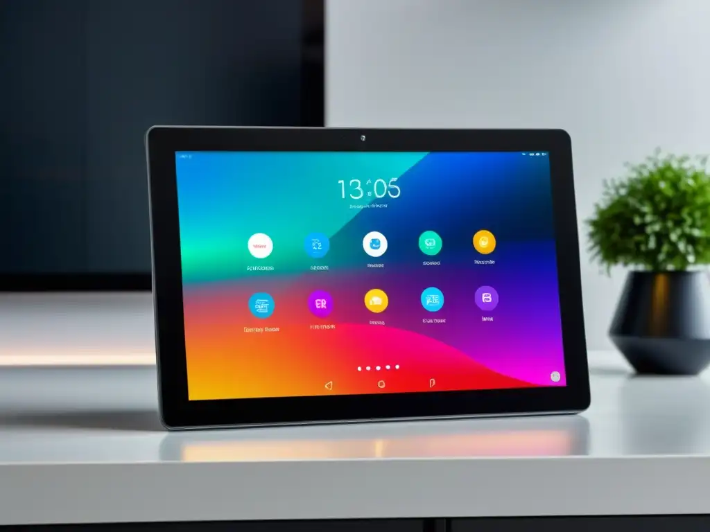 Control inteligente de hogar con tablet de alta resolución Tablet moderna controlando dispositivos inteligentes en hogar elegante