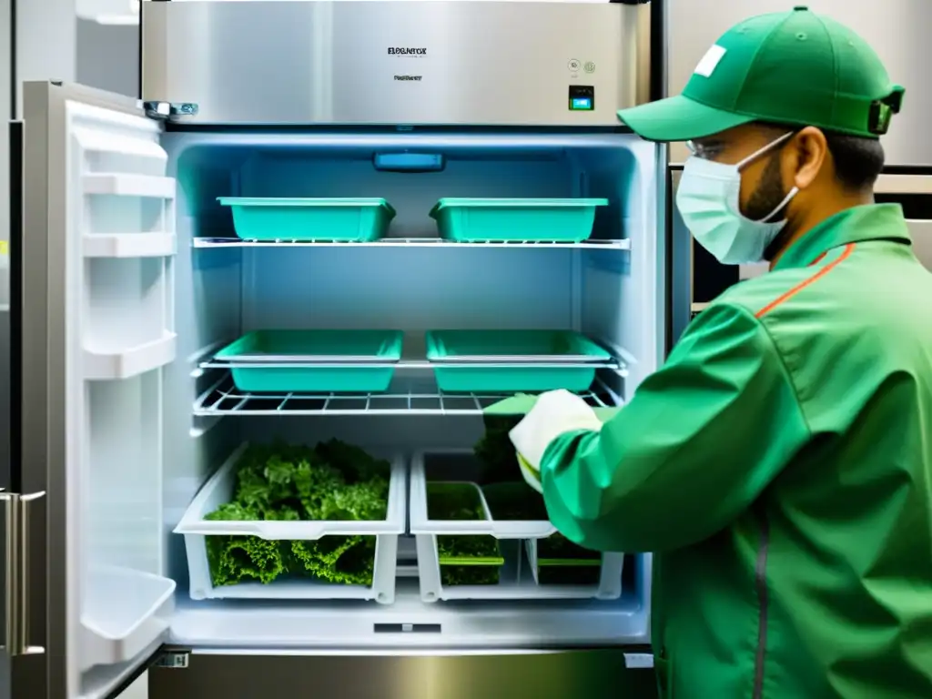 Un técnico desmonta cuidadosamente un moderno refrigerador, destacando la tecnología sostenible en el reciclaje de electrodomésticos