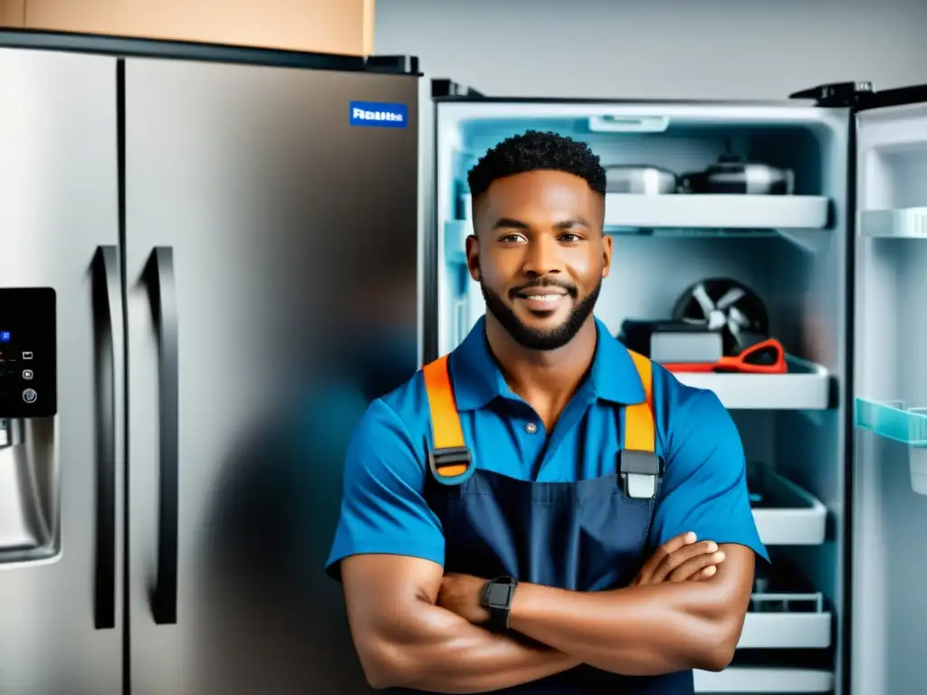 Técnico profesional repara electrodoméstico con habilidad Un técnico profesional repara un electrodoméstico con confianza en un espacio bien iluminado y organizado
