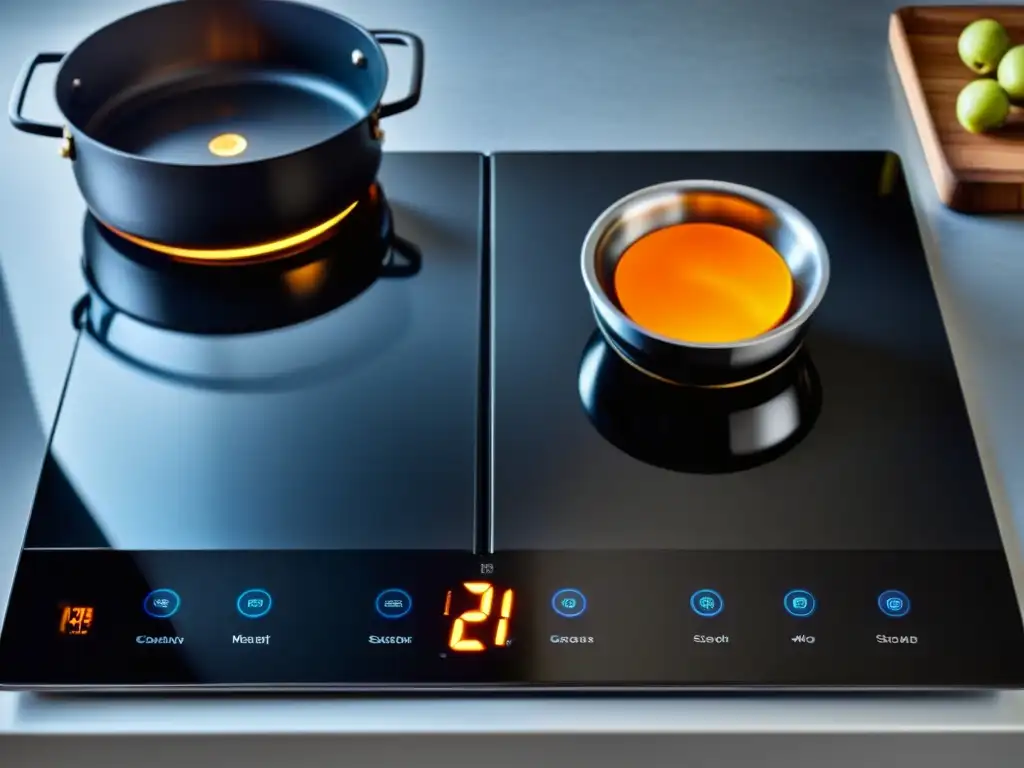 Comparación de cocina: inducción vs Dos tecnologías de cocina lado a lado: una moderna cocina de inducción con controles táctiles y una tradicional cocina de gas con llamas visibles