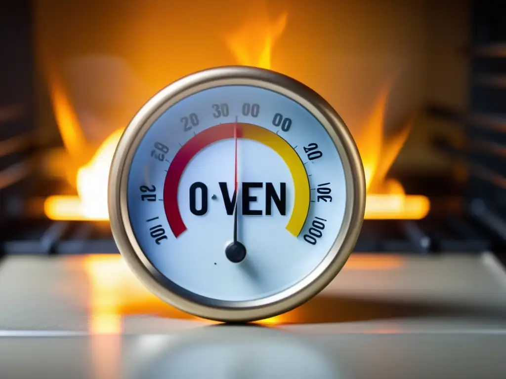 Termómetro digital de horno alcanzando la temperatura deseada Termómetro digital de horno muestra temperatura deseada con puerta entreabierta y cálido resplandor dorado - soluciones horno temperatura deseada