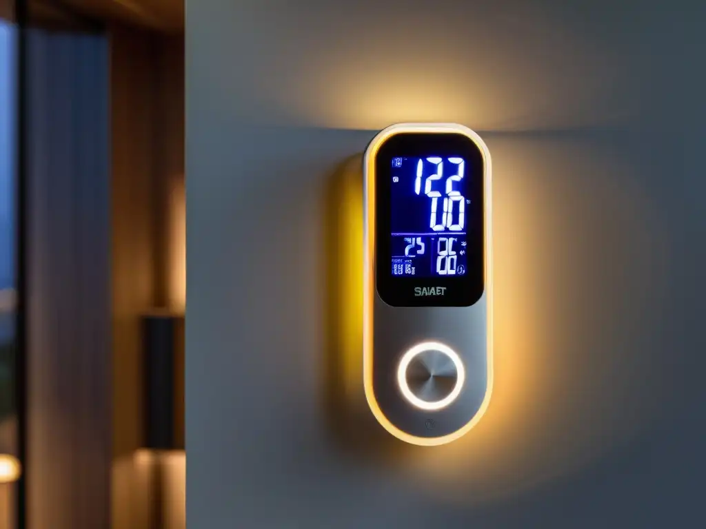 Termómetro inteligente y sensores modernos en casa contemporánea Termómetros y sensores inteligentes para un hogar moderno, con diseño minimalista y tecnología futurista, integrados en el ambiente del hogar