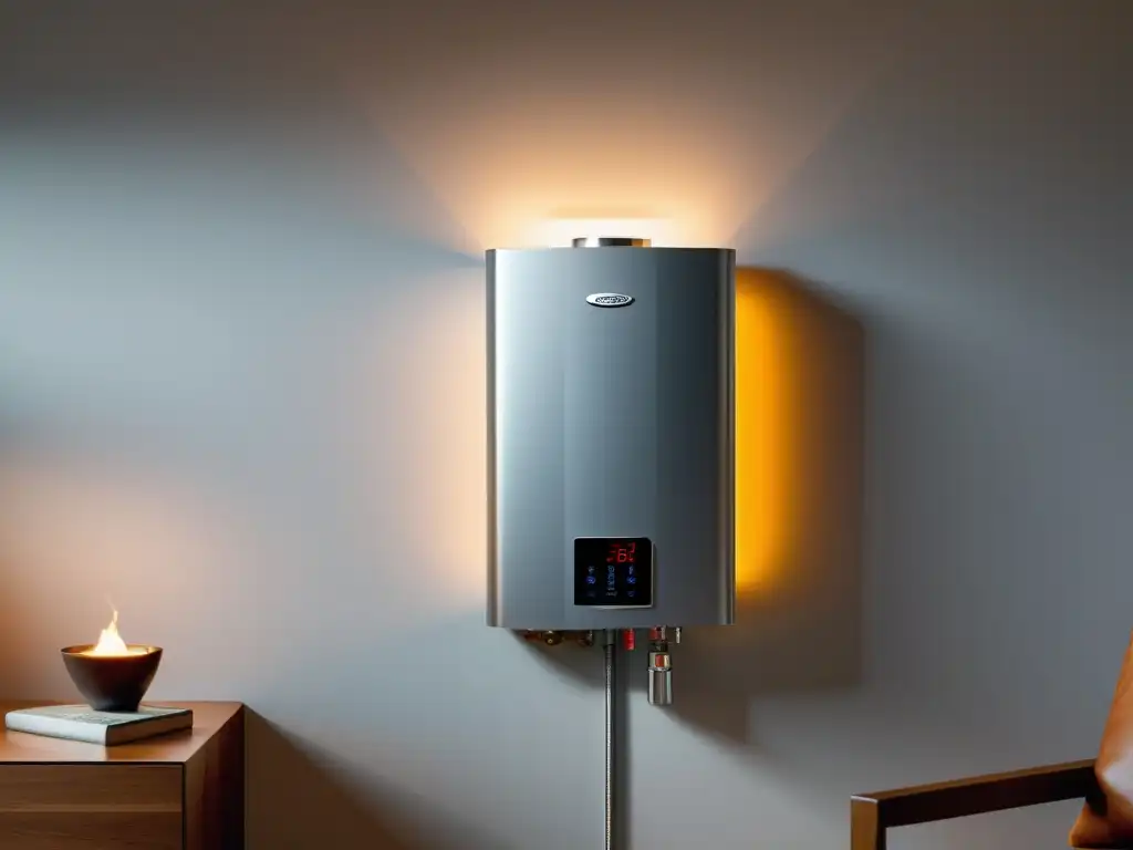 Calentador de agua sin tanque: eficiencia y estilo moderno Termos y calderas eficientes para agua caliente en hogar moderno con diseño minimalista y tecnología ecofriendly