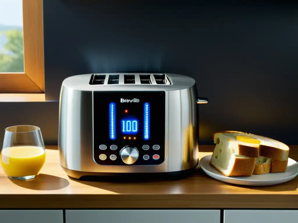 Desayuno perfecto: tostadora Breville Smart Toast Un tostador Breville Smart Toast en una cocina moderna, creando el ambiente perfecto para desayunos deliciosos