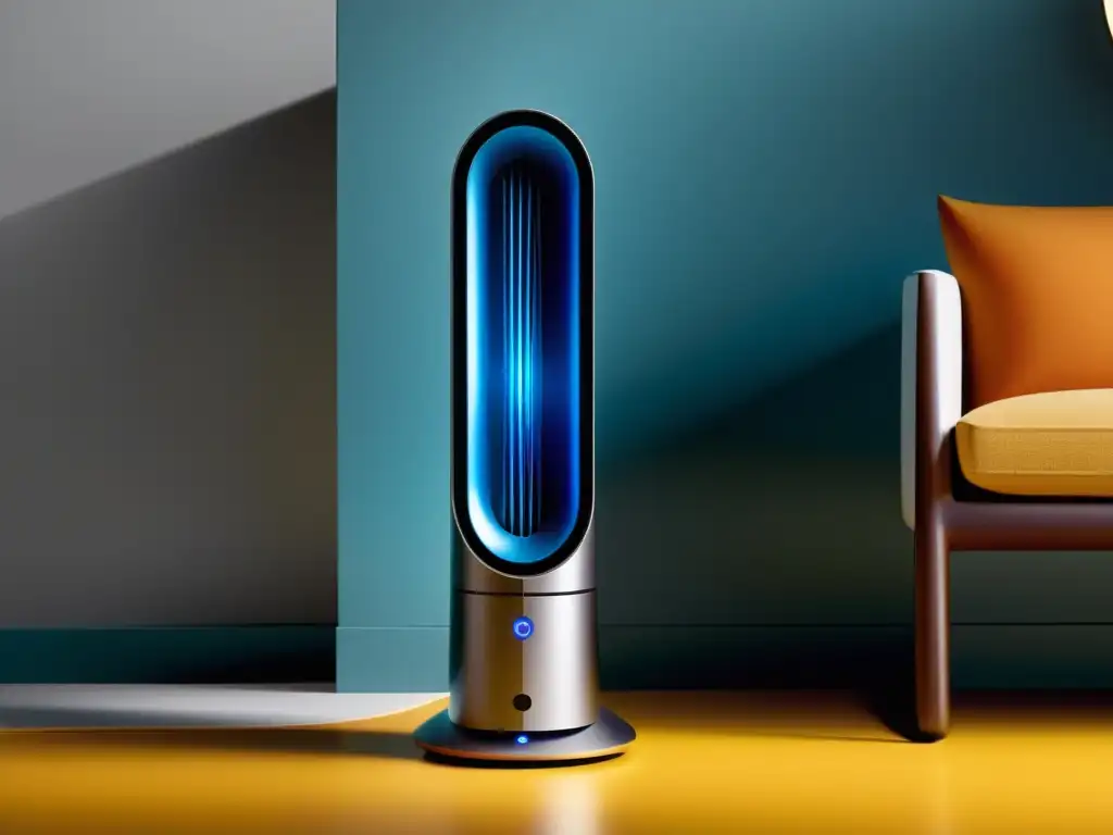 Un ventilador sin aspas Dyson Cool en acción, destacando su diseño futurista y flujo de aire suave