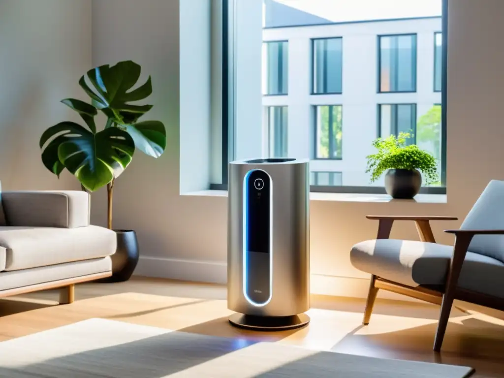 Un ventilador y climatizador tecnológico para el hogar en un ambiente moderno y confortable