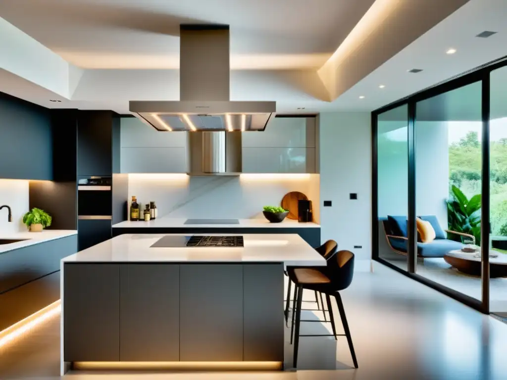 Extractor de techo de acero inoxidable para cocina moderna Ventilador extractor de techo para cocina moderna, con diseño minimalista y LED sutil, aportando un ambiente sofisticado y acogedor