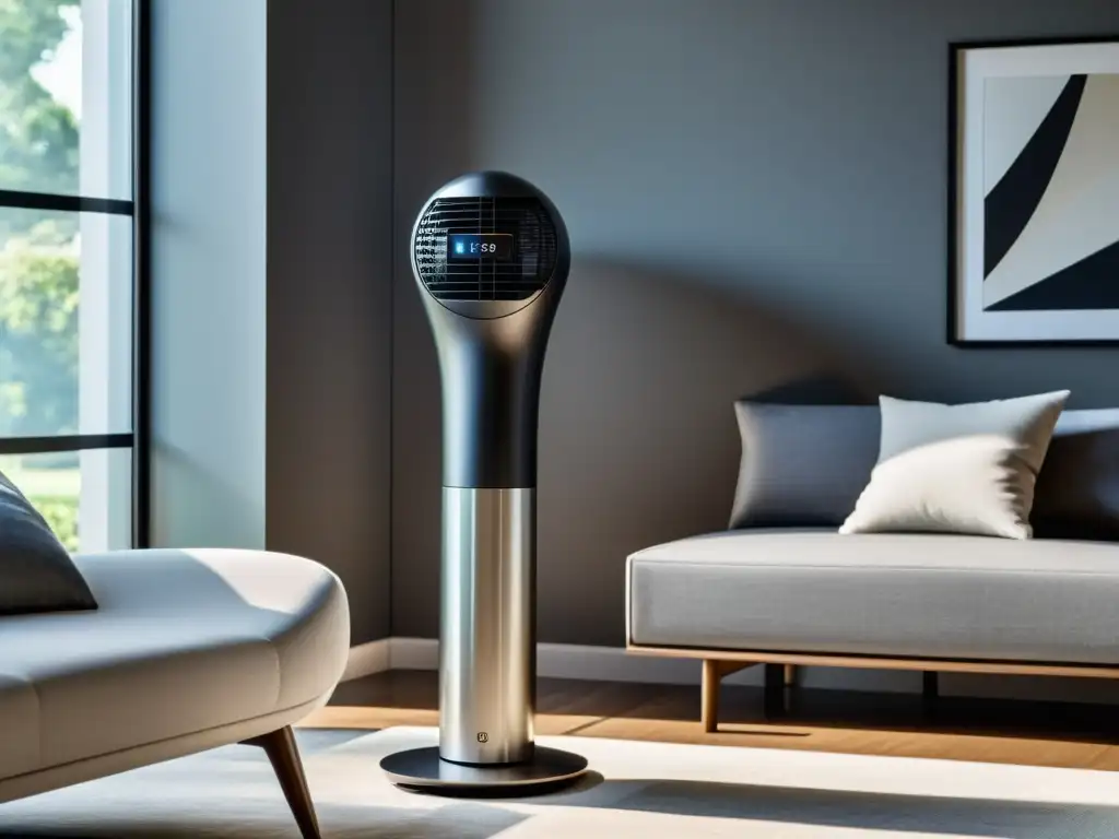 Un ventilador moderno en un elegante salón contemporáneo con tecnología de vanguardia