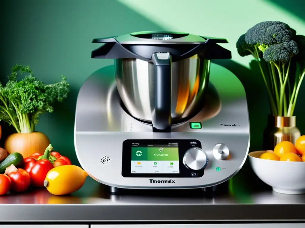 Encanto culinario: Thermomix TM6 y frescura moderna Vibrante escena culinaria con Thermomix TM6 en cocina moderna