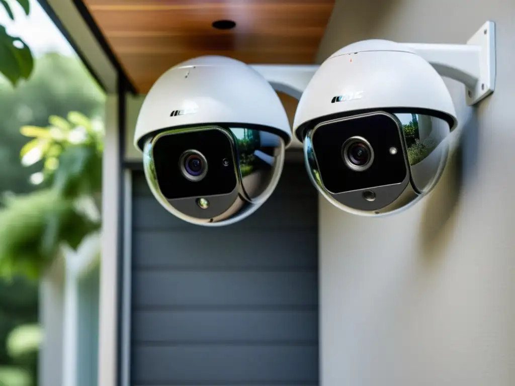 Videovigilancia doméstica con inteligencia artificial: cámaras modernas integradas en una casa contemporánea, sofisticación y seguridad avanzada