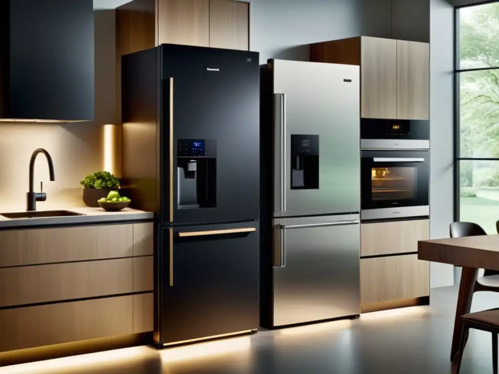 Electrodomésticos inteligentes en armonía Vista detallada de electrodomésticos modernos en una cocina minimalista, mostrando la compatibilidad entre marcas