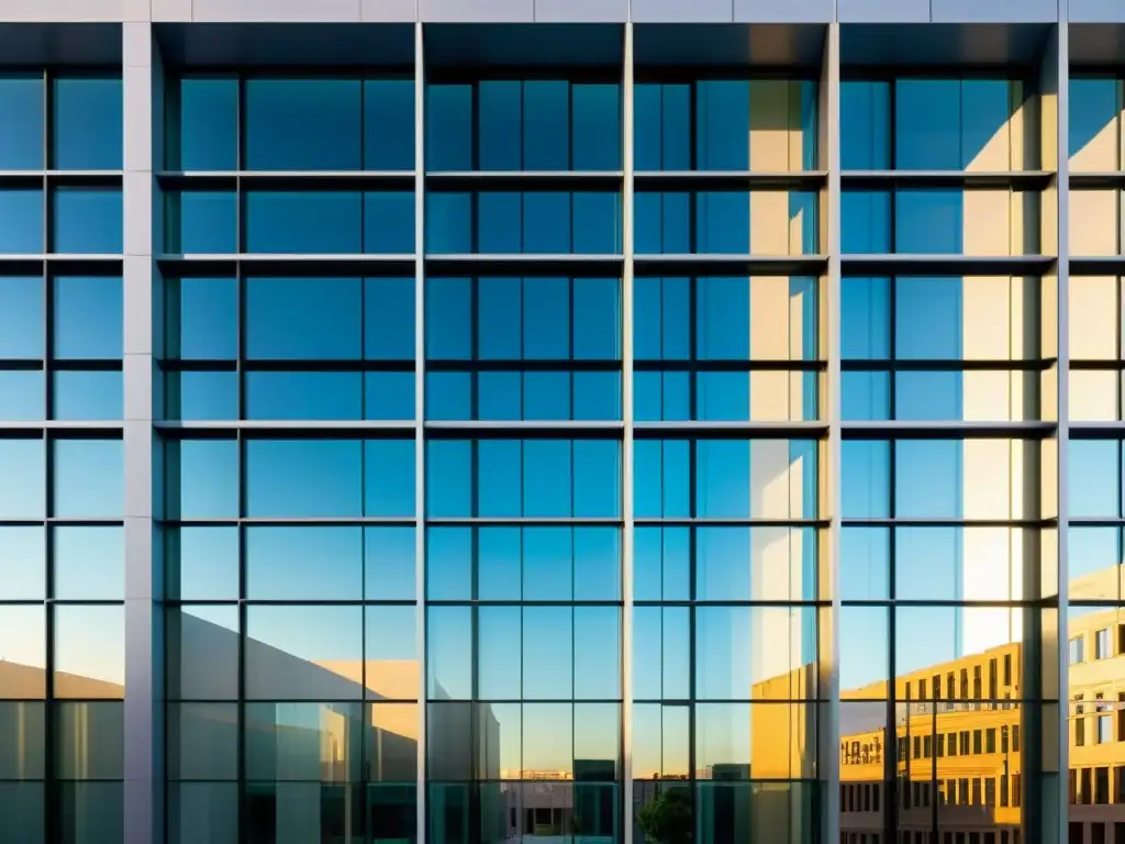 Fachada moderna con reflejos urbanos Vista impactante de edificio moderno con efecto del aire acondicionado en la arquitectura urbana