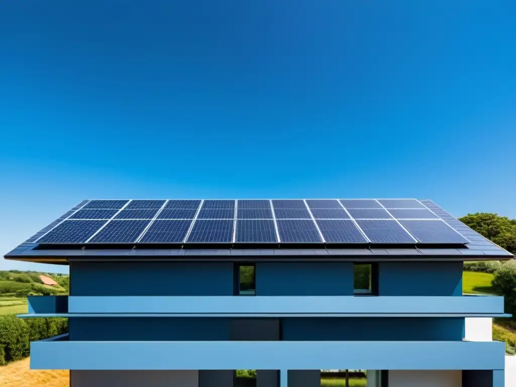 Vivienda moderna con paneles solares integrados en el techo, iluminada por el sol